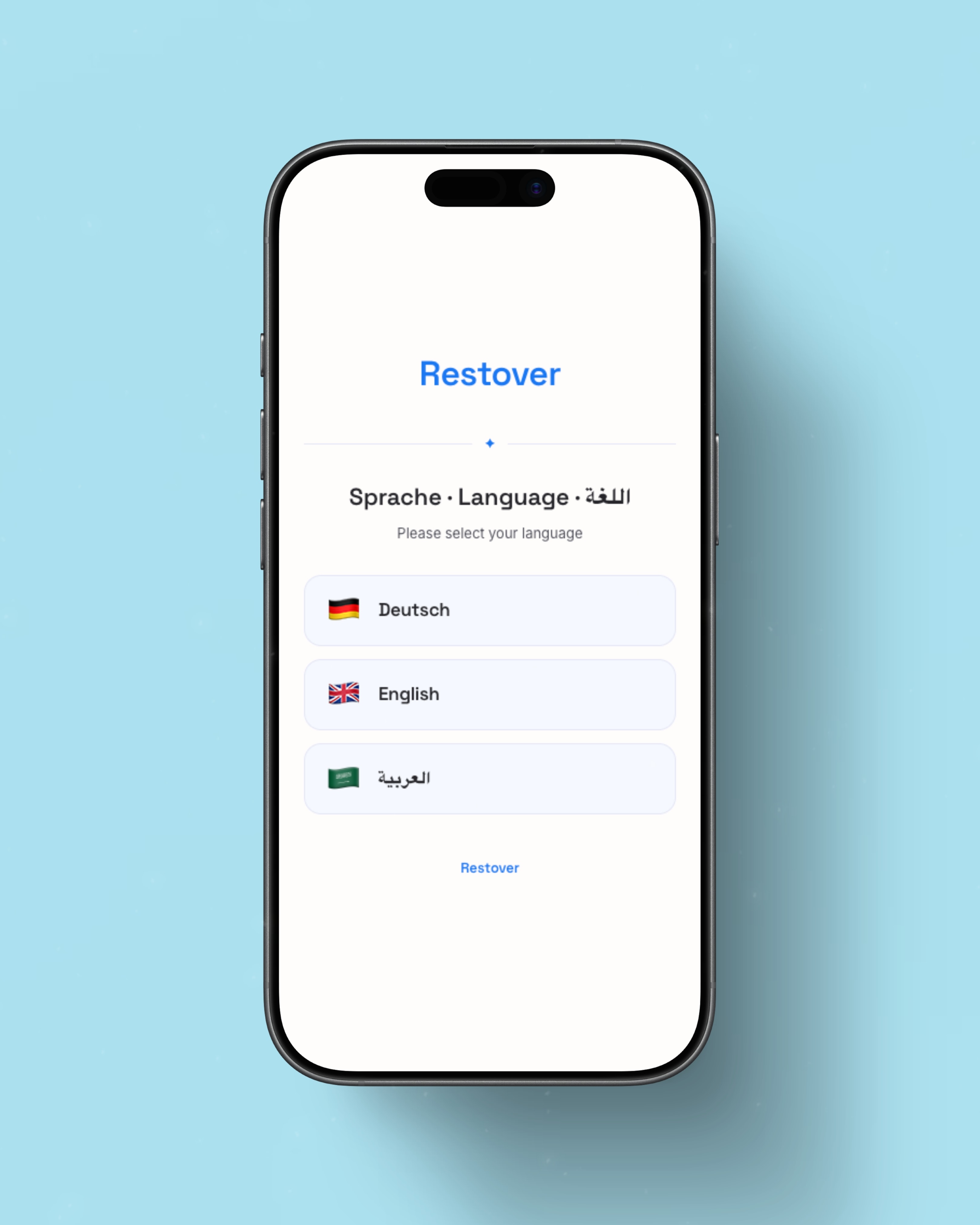 Sprachauswahl der Gäste-App: Deutsch, Englisch und Arabisch