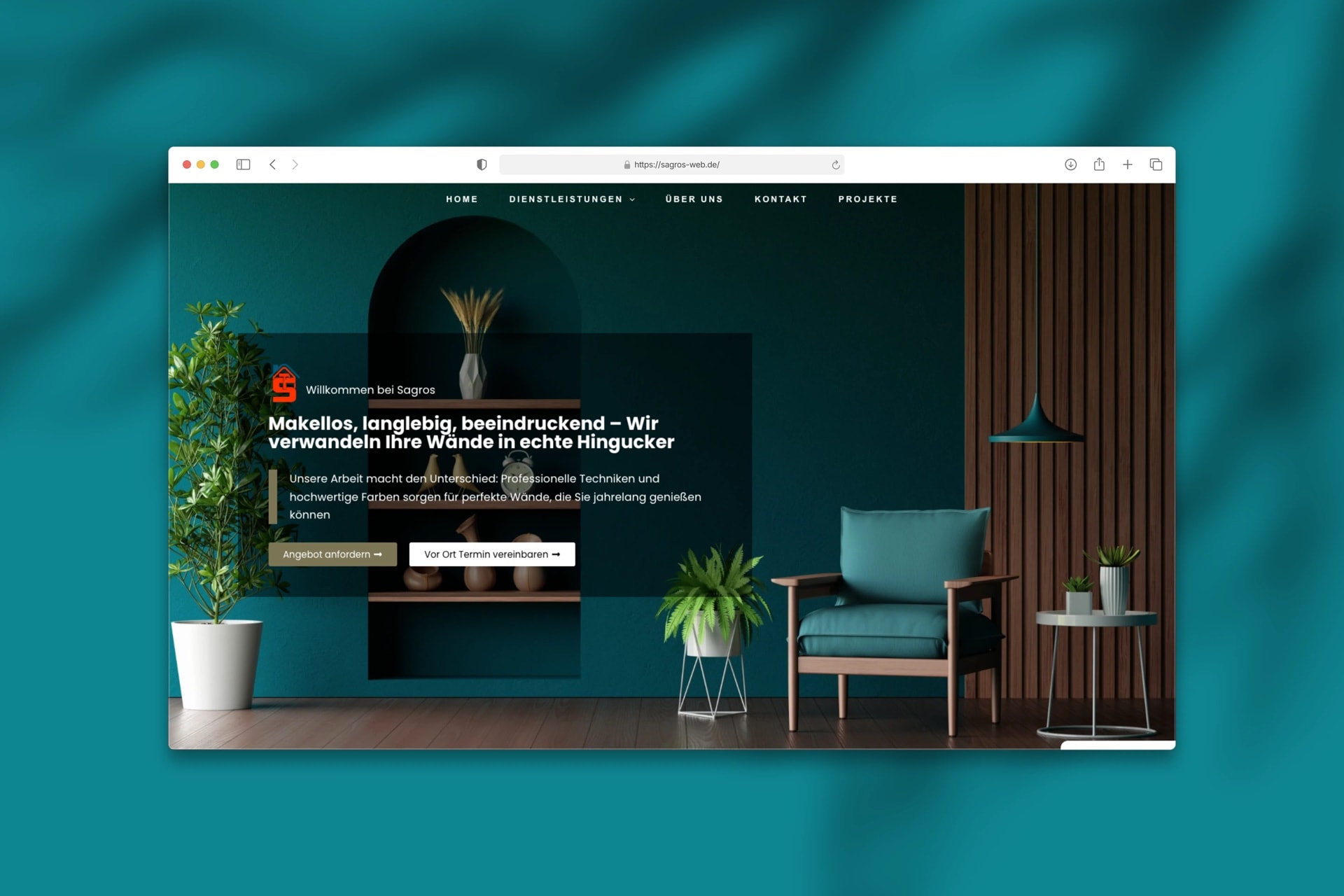 Eigene Landingpage einer Leistung in einem Browserfenster, mit Aufmacher und Buchungs-Buttons